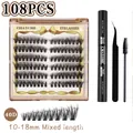 Wimpernverlängerung Set mit 108 40D Clustern 10-18mm sowie Dual Bond und Seal Kleber - Werkzeug-Set / 40D