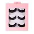 Russian D curl fake eyelashes 3 pairs set in pink box model 3008 with dense black volume - Style 3008
