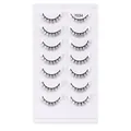 7 pairs of long black natural faux mink eyelashes in style 7034 on white tray - Slender Curly Style (7034)