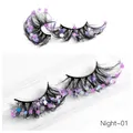 Dramatic long black eyelashes with colorful glitter sequins for stage makeup, model Night-01 - Purple and Blue Sequins Style (Night-01)