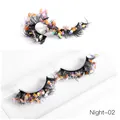 Colorful glitter false eyelashes with iridescent sequins for stage and party looks - Warm Tone Sequins Style (Night-02)