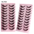 Zehn Paar 3D-Falsche Wimpern mit natürlichem Katzenaugen-Schwung in rosa Trays - Crisscross Style (HLY04)