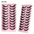Crossed thick cat-eye false eyelashes 10 pairs set for voluminous fox eye look HLY05 - Lengthening Style (HLY05)