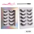 Set de 5 pares de pestañas postizas efecto zorro con pinzas rosas y cepillo HLY09 - Estilo Abanico 3D (HLY09)