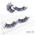 Dramatic false eyelashes Night-05 with dense black fibers and purple blue sequins - Purple Blue Irregular Sequins Style (Night-05)