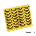 14 pairs of thick curled false eyelashes with black fibers on yellow variant tray - Dense Layered Curled Style (MY14-13)