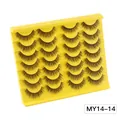 Dramatic 14 pairs dense false eyelashes set on a yellow tray for volume lash look - Dense Curled Display Style (MY14-14)