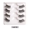 Set of 4 pairs of Half-08 natural long thick half eye faux mink false eyelashes in white tray - Multi-layered Crisscross Style (Half-08)