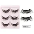 Three pairs of thick black cross false eyelashes with luminous sequins model Night-21 - Green Luminous Sequin Style (Night-21)