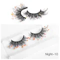 Dramatic black false eyelashes with orange glitter and sequins for stage makeup - Orange Phantom Sequins Style (Night-10)