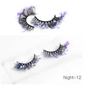 Dramatic black false eyelashes with iridescent purple and blue sequins for stage makeup - Purple Blue Phantom Sequins Style (Night-12)