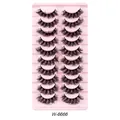 Set di 10 paia di ciglia finte nere folte e incurvate su un vassoio espositivo rosa - Stile Riccio Disordinato (W-6666)