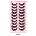 Set da 10 paia di ciglia finte effetto visone modello W-8888 con design incrociato - Stile Piumato 3D (W-8888)