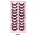 Set di 10 paia di ciglia finte folte e ricurve su vassoio rosa, modello W-9999 - Stile Folto Multistrato (W-9999)