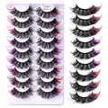 Russische Volumen künstliche Wimpern 9 Paare mit bunten roten und lila Akzenten - Stil 3 (ColorMix9-3)