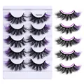 Cinque paia di ciglia finte voluminose con punte sfumate nere e viola per trucco - Nero e Viola (Flawless)