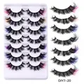 Set of 7 pairs colorful faux mink wispy eyelashes in vibrant gradient shades - Mixed Colors Style (DIY7-20)