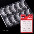 Five pairs of handcrafted white false eyelashes on a black tray with red packaging - Multi-level Natural Curling Style (CS5-002)