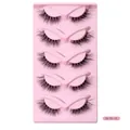 Five pairs of L-shaped cat-eye false eyelashes in a pink tray, style HLY5-15 - Crossed Thick Long Style (HLY5-15)
