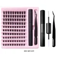 DIY cluster lashes extension kit with C-curl individual lashes, glue, and tweezers - Natural Segmented Eyelashes Set (DIY-SET-019)