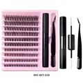 DIY cluster eyelash extension kit with 10 rows mixed lashes, glue, and tweezers set - Eyelash Kit With Dual Head Glue And Tweezer (DIY-SET-018)