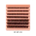 DIY cluster lash extension set with 7 rows of dense black fibers on a pink tray - Pink Tray Style (DIY-SET-012)