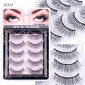5 pares de pestañas postizas 6D02 de fibra sintética negra con volumen 6D hechas a mano - 6D02