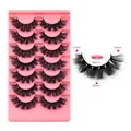 7 pairs of fluffy faux mink eyelashes with 11-16mm length on a pink display tray - High Density Black Style (BM7-003)