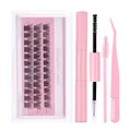 Wimpern-DIY-Set mit schwarzen Clustern, rosa Werkzeugen, Kleber und Pinzette - Wimpern Und Doppelkleber Und Bürste Und Pinzette