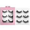 3 pairs of 6D fluffy mink-style false eyelashes R17 in a pink window display box - R17