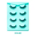 Lot de 4 paires de faux cils 3D effet vison noir sur plateau vert menthe, modèle FLY4-007 - Fly4-007