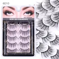 Handmade 5 pairs of 6D thick curly synthetic false eyelashes set in a 6D10 style pack - 6D10