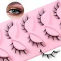 5 ζευγάρια φουντωτές βλεφαρίδες cat-eye με φυσικό όγκο σε ροζ δίσκο - Στυλ με Καμπύλες και Όγκο (HLY-52)