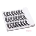 Set of 12 pairs fluffy and curly black false eyelashes in a rose patterned white tray - Natural Long Cross Style (FLY12-006)