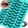 Set of 20 pairs of fluffy layered cross-style thick false eyelashes in a teal tray - Thick Curled Style (JSTM20-023)