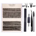 Kit extension ciglia fai-da-te con ciuffi 30P e 40P in finta mincia e colla - Kit Attrezzi Misto 30P E 40P / DIY-SET-033+Kit di Strumenti Nero