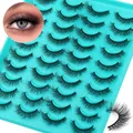 Set of 20 pairs of voluminous curly faux mink eyelashes on a bright blue tray - Thick Curled Style (JSTM20-024)