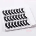 Pack of 20 pairs of fluffy long black false eyelashes in a floral decorative tray - Feather Texture Thick Style (FLY12-008)