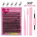 DIY Cluster Lashes Kit with 240 clusters, pink tweezers, glue, and 8-16mm eyelashes - 30 Clusters Including Tools (DIY-WH12-003)