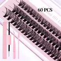 DIY gesegmenteerde wimperkit met 60 zwarte clusters, lijm en roze pincetset - Met Gereedschap En Lijm Set / 40D-301 + Roze Set