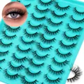 16 pairs of dense multi-layered wispy false eyelashes on a cyan blue storage tray - Thick Curled Style (JSTM20-025)