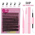 Professional DIY eyelash extension kit with 240 clusters and pink application tools - 50 Clusters Including Tools (DIY-WH12-005)