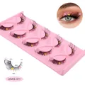 Five pairs of fox-style false eyelashes with colorful flower sequins and clear band - Slender Defined Style (Love5-011) / Black With Pink Purple Yellow Flowers