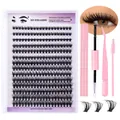 DIY Büschelwimpern-Set mit 10 Reihen schwarzen Kunstfasern und rosa Wimpern-Werkzeugen - Stil mit Rosa Komplett-Kit