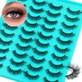 Set of 20 pairs of dense curly faux mink eyelashes in a teal tray for daily makeup - Thick Curled Style (JSTM20-026)