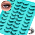 Dramatic 20 pairs pack of dense wispy false eyelashes in vibrant cyan tray - Thick Curled Style (JSTM20-027)