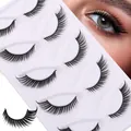 5 pairs of natural thick winged false eyelashes with firm band for everyday makeup look - Natural Cross Cat Eye Style (HLY45)