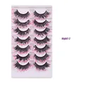 7 pairs of volumized faux mink eyelashes with pink and purple sequins on white tray - Pink Light Purple Sequins Style (Night7-02)