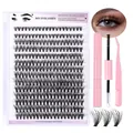 DIY Cluster-Wimpern-Set mit natürlichen Wimpern, Wimpernkleber Versiegelung und Pinzette - Natürlich Wispy Pinkes Set (DIY-SET-054)