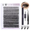 DIY Wimpernverlängerung Set mit schwarzen Clustern, doppelseitigem Kleber und Präzisionspinzette - Gekräuselter Stil Schwarzes Set (DIY-SET-055)